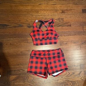 Born Primitive Red and Black Buffalo Plaid Athletic Shorts Set